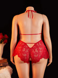 Adult Sexy Lace Teddy Bodysuit For Women Deep V Neck Open Back Halter Design Romantic Hot Women's Lingerie Babydoll Sleepwear
