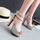 Women's Sandals Summer New Style Fashion Fish Mouth Open Toe Buckle Thick Heel High Heel Women's Shoes Plus Size 33-43 High 11cm