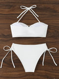 Halter Bandeau Bikinis 2026 Women Sexy Swimsuit Solid Padded High Waist Swimwear Female Bathers Bathing Swimming Swim Suit