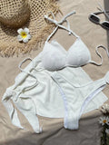 With Beach Sarong Bra Cup Wrinkled Bikini Female Swimsuit Women Swimwear Three-pieces Bikini Set Push Up Bathing Suit Swim Lady