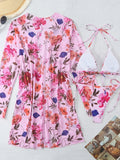 3 Pieces Printed Halter String Bikini 2026 Women & Kimono Swimwear Female Swimsuit Beachwear Bathers Bathing Swimming Swim Suit