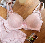 Wireless French Bralette for Small Chest, No Adjustable Push Up Lace Bra Set, Comfort Sexy Non Padded Lingerie for Women MOYISU