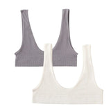 2Pcs/Set Women Non-wire Bra Crop Top Seamless Underwear Female Plunge Bra Tops Ribbed Sexy Lingerie Sports Intimates