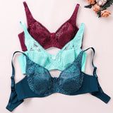 3 Pcs Womens Bras Ultra-Thin Perspective Lace Sheer Plus Size Bra Underwire Sexy Underwear Lingerie BH Tops D E F Cup