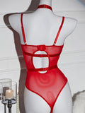 Women's PU Leather Bodysuits Sleeveless Halter Mesh Hollow Out Leotard Body Top Jumpsuits for Party Club