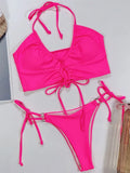 Sexy High Cut Leopard Bikini Women Thong Swimwear Female Swimsuit Two-pieces Bikini set Lace Up Bather Bathing Suit Swim Lady