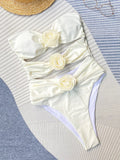 Sexy 3D Flowers Bandeau Monokini Hollow Out Female Swimwear One Piece Swimsuit Women High Cut Bathing Suit Swim Lady Beach wear