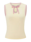 Women's Tank Tops Sleeveless Tie-up Cut Out Crew Neck Vest Summer Cropped Top Camis