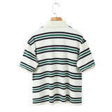 Foridol Burgundy Striped Casual Women T-shirt Summer Loose Polo Shirts Buttons New Female Tops Blouse White Tops Spring Shirt