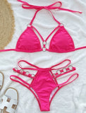 2025 Sexy Halter Strappy Metal Rings Bikini Women Swimwear Female Swimsuit Two-pieces Bikini set High Cut Bathing Suit Swim Lady