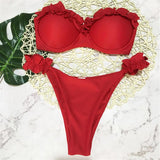 Bandeau Bikini Push Up Swimsuit Female Swimwear Women Two-pieces Bikini Set High Leg Cut Bather Ruffled Bathing Suit Swim V1562