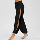 Hip Hop Style Yoga Dance Pants Women Harem Pants High Waist Side Slit Design Wide Leg Casual Trousers Solid Color