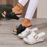 Fashion Buckle Chunky Wedges Sandals Women Rivets Decor High Heel Platform Slippers Woman Plus Size Non Slip Summer Sandles 43