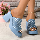 Casual 2025 Polka Dot Design Blue Slippers Women New Square Toe Thick Bottom Sandal Woman Summer Comfort Thick Sole Slides Mujer