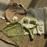 With Mesh Sarong Skirt Halter Bikini Women Swimwear Female Swimsuit Three-pieces Bikini Set Fishnet Bathing Suit Swim Beachwear