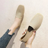 Spring and Autumn Flat Shoes Fashion Leisure Women's Flat Shoes Square Toe Knitting Elastic Comfortable Slip-on Boutique Shoes