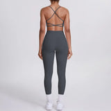 Women's Seamless Yoga Set Cross Back Sports Bra & High Waist Booty Lifting Yoga Leggings Gym Running Fitness Workout Outfit