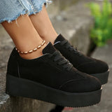 Plus Size Chunky Heel Sneakers Women Spring Autumn Lace Up Black Sneakers Woman Faux Suede Platform Vulcanize Shoes Female