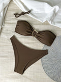 2026 Bandeau Bikinis Women Striped Padded Swimwear Female Sexy Swimsuit Solid Bathers Bathing Swimming Swim Suit Beachwear
