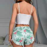 Women's Pyjamas Sleepwear Cute Cartoon Flamingo Print Pajamas Set Summer Sleeveless V-Neck Top & Shorts Homewear Loungewear