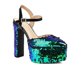 Women Platform Pointed Sandals 15.5CM/6Inch Summer Model Show Sequin Heels Europe and America Nightclub Party Large Size Shoes