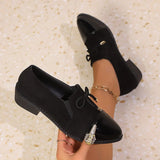 Elegant Pointed Toe Oxford Shoes for Women Patchwork Pu Leather Slip On Single Shoes Woman Plus Size 43 Thick Heel Ladies Shoes