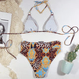 Bikini 2026 Sexy High waist Leopard print Bandage halter Swimwear Swimsuit Women Bikinis Set Bathing Suit Beach Bikini Female
