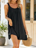 Summer Women's Loose Short Dress for Beach Solid Color Sleeveless Backless U Neck Casual Dress Beachwear