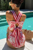 2Pc Striped One Piece Swimsuit 2025 Sexy Bandeau Push up Bikini with Bow Tie Female Swimwear Cover up Beachwear for Women