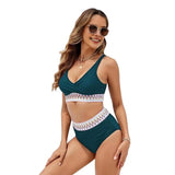 Two Piece High Waist Swimsuit Women Bikini Set V-Neck Tummy Control Bathing Suit for Daily Vacation Party Beach Wear