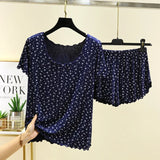 Chic Modal Floral Print 2Pcs Set Soft And Breathable Short-Sleeve Top And Shorts Loose Relaxed Fit Women's Sleepwear Homewear
