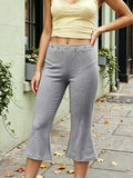 Womens Summer Cropped Pants Mid Rise Flare Trousers Stylish Casual Leg Pants with Silver Eyelet Capris