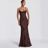 Sexy Backless Cross-cutout Strap Dress For Women Heavy-duty Fishbone Steel Support Slim-fit Jacquard Gown Fishtail Long CAUP