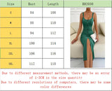 Women's Spring/Summer Faux-Button Knit Tank Dress, Slim Fit Sexy V-Neck Slit Bodycon Dress for Daily & Party Wear