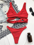 Sexy Adjustable Rings Cross Bandage Bikini Female Swimsuit Women Swimwear Two-pieces Bikini set Bather Bathing Suit Swim Lady