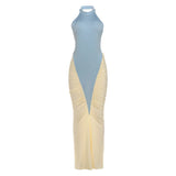 Talenza Elegant Evening Dress Women Fashion Slim Sleeveless Shrinking Clash Long Dress Vintage High Waisted Luxury Summer Dress