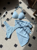 With Beach Sarong Bra Cup Wrinkled Bikini Female Swimsuit Women Swimwear Three-pieces Bikini Set Push Up Bathing Suit Swim Lady