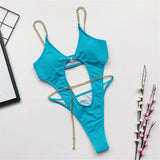 Sexy High Cut Golden Chain Bikini Women Swimwear Female Swimsuit Two-Pieces Bikini Set Underwired Bather Bathing Suit Swim V1646