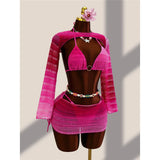4PCS With Cover Up Skirt Gradient Bikini Women Swimwear Female Swimsuit Four-pieces Bikini set Bather Bathing Suit Swim V8303