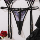 Toucheart Erotic Lingerie Fashionable Bow Accessories Contrasting Color Embroidery Hollow Slim Fit Women Sexy Lingerie Split Set