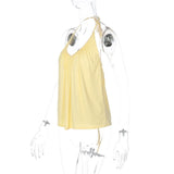 FDYOUI Woman Clothing Halter Neck Backless Camisoles Streetwear 2026 Summer Girls Sexy Lace-up Off Shoulder Yellow Tank Tops