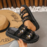 2026 New Flowers Embroidery Platform Slippers Women Fashion Denim Thick Bottom Sandles Woman Plus Size 43 Non Slip Beach Sandals