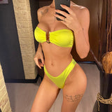New Sexy Bandeau Strapless Bikini Female Swimsuit Women Swimwear Two-pieces Bikini set Padded Bather Bathing Suit Swim V4647D