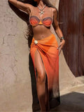 S - XL 3PCS With Skirt Underwired Bikini Female Swimsuit Women Swimwear Bather Bathing Suit Swim Three-pieces Bikini set K8080