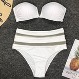 V Shaped Bandeau High Waist Bikini Women Swimsuit Female Swimwear Two-pieces Bikini Set with Bra Cup Bathing Suit Swim Beachwear