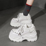 2026 Chunky Platform Punk Sneakers Women Belt Decor Lace Up Thick Bottom Vulcanized Shoes Woman Heighten Rivets Goth Shoes Mujer