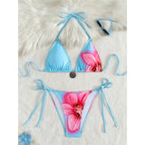 Floral Flower Printed Halter Bikini Women Swimwear Female Swimsuit Two-pieces Bikini set Strappy Bather Bathing Suit Swim K7312