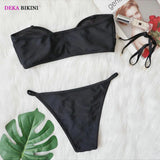 DEKA Women Solid Bandeau Bikini Set Two Pieces Swimsuits Halter Backless Female Beach Bathing Swimming Suits Thong Biquini