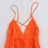 Foridol Orange Backless Tie Up Sexy Summer Women Dress V Neck A-line Beach Slip Dress 2025 Spaghetti Strap Party Midi Vestidos