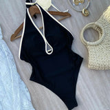 Floral One Piece Swimsuit 2025 New Halter Bandage Swimwear Women Swimsuit Bathing Suit Beachwear Monokini Female Swimming Suits